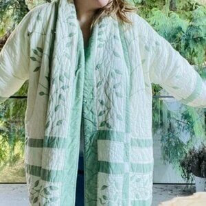 Handmade quilt jacket with leaf print OS